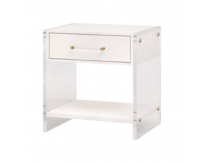 Essentials - Sonia 1-Drawer Nightstand in Pearl Shagreen, Lucite, Brushed Brass