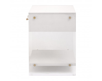 Essentials - Sonia 1-Drawer Nightstand in Pearl Shagreen, Lucite, Brushed Brass