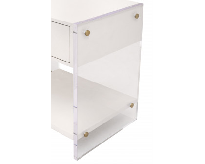 Essentials - Sonia 1-Drawer Nightstand in Pearl Shagreen, Lucite, Brushed Brass