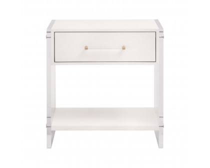 Essentials - Sonia 1-Drawer Nightstand in Pearl Shagreen, Lucite, Brushed Brass