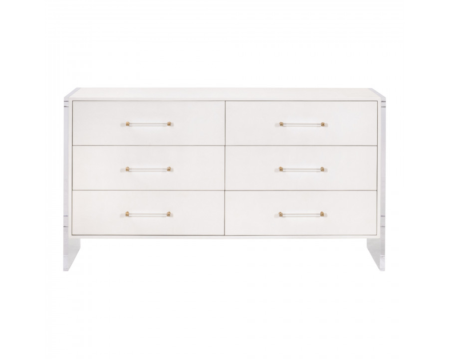 Essentials - Sonia 6-Drawer Double Dresser in Pearl Shagreen, Lucite, Brushed Brass