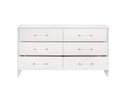 Essentials - Sonia 6-Drawer Double Dresser in Pearl Shagreen, Lucite, Brushed Brass