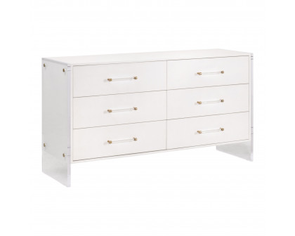 Essentials - Sonia 6-Drawer Double Dresser in Pearl Shagreen, Lucite, Brushed Brass