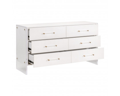 Essentials - Sonia 6-Drawer Double Dresser in Pearl Shagreen, Lucite, Brushed Brass