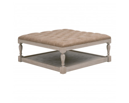 Essentials Townsend Tufted Upholstered Coffee Table - Ivanhoe-Toast, Natural Gray Ash