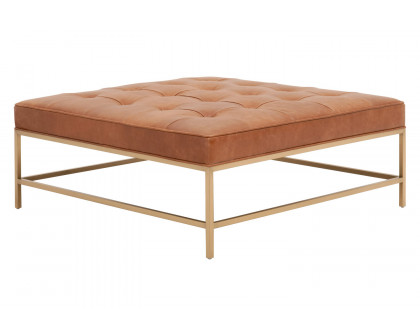 Essentials Brule Upholstered Coffee Table - Whiskey Brown Brushed Brass