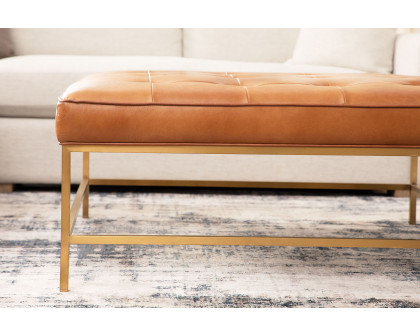 Essentials Brule Upholstered Coffee Table - Whiskey Brown Brushed Brass