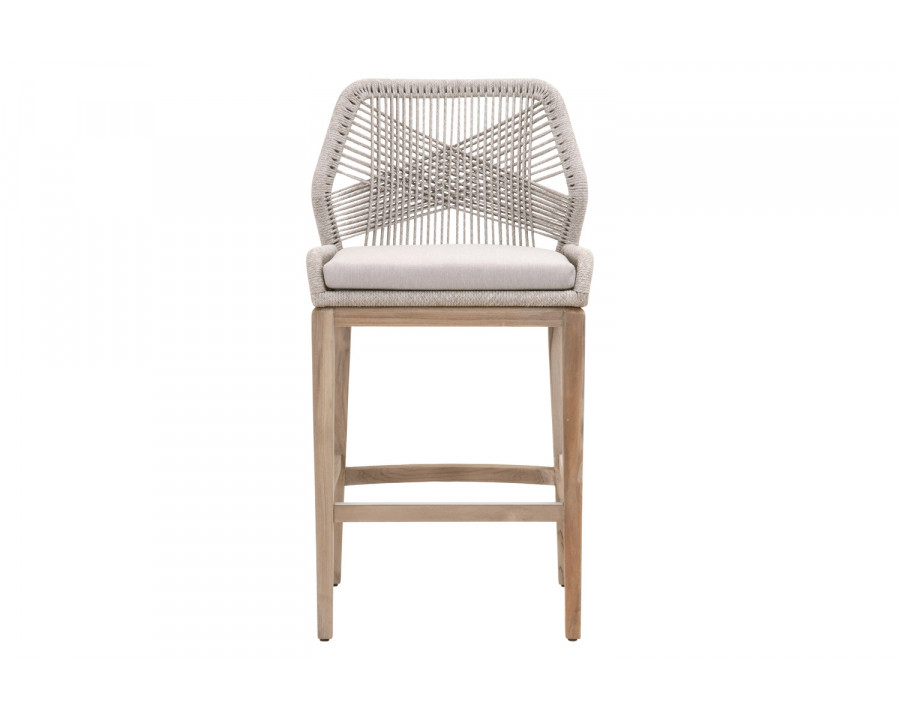 Essentials Woven Loom Outdoor Barstool - Taupe White Gray Teak