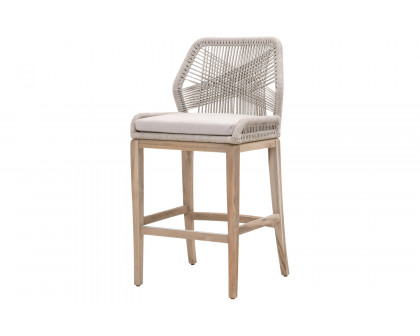 Essentials Woven Loom Outdoor Barstool - Taupe White Gray Teak