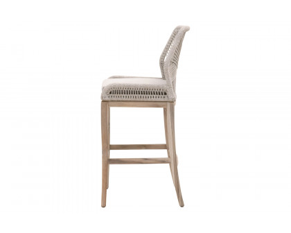 Essentials Woven Loom Outdoor Barstool - Taupe White Gray Teak