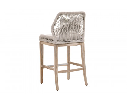 Essentials Woven Loom Outdoor Barstool - Taupe White Gray Teak