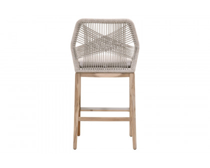 Essentials Woven Loom Outdoor Barstool - Taupe White Gray Teak