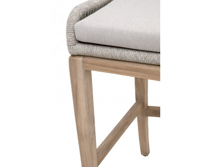 Essentials Woven Loom Outdoor Barstool - Taupe White Gray Teak