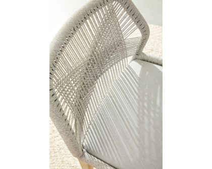 Essentials Woven Loom Outdoor Barstool - Taupe White Gray Teak