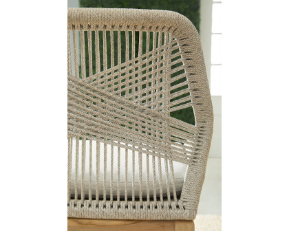 Essentials Woven Loom Outdoor Barstool - Taupe White Gray Teak