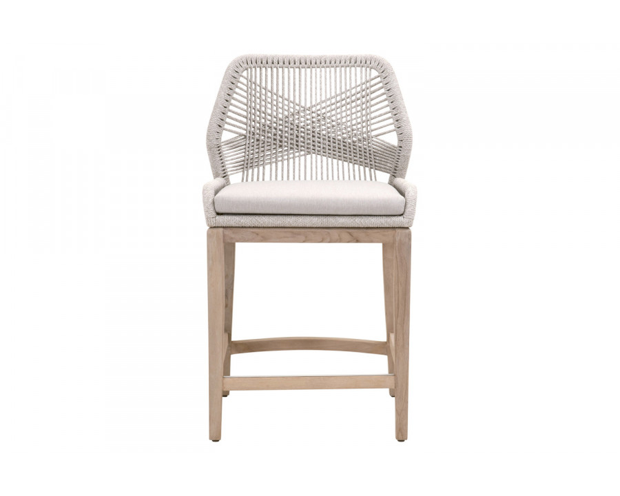 Essentials Woven Loom Outdoor Counter Stool - Taupe White Gray Teak