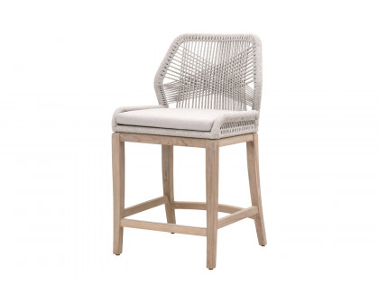 Essentials Woven Loom Outdoor Counter Stool - Taupe White Gray Teak