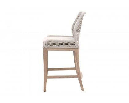 Essentials Woven Loom Outdoor Counter Stool - Taupe White Gray Teak