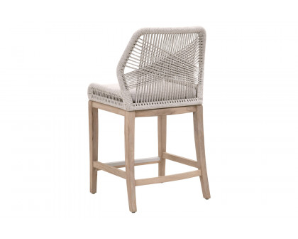 Essentials Woven Loom Outdoor Counter Stool - Taupe White Gray Teak