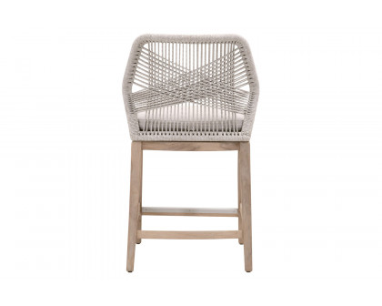 Essentials Woven Loom Outdoor Counter Stool - Taupe White Gray Teak