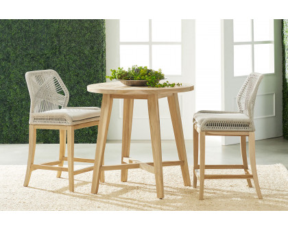 Essentials Woven Loom Outdoor Counter Stool - Taupe White Gray Teak