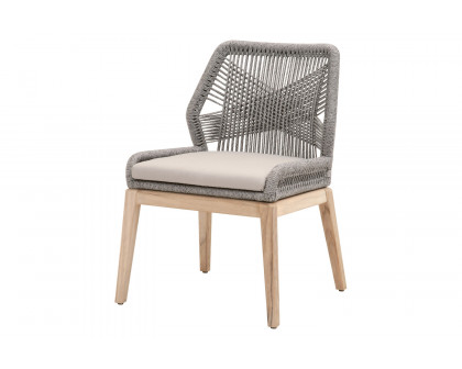 Essentials Woven Loom Outdoor Dining Chair, Set of 2 - Platinum Gray Teak