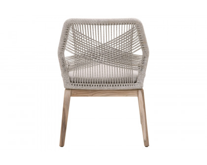 Essentials Woven Loom Outdoor Dining Chair, Set of 2 - Taupe White Gray Teak