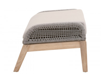 Essentials Woven Loom Outdoor Footstool - Platinum and Gray Teak Reinforced