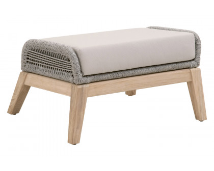 Essentials Woven Loom Outdoor Footstool - Platinum and Gray Teak Reinforced