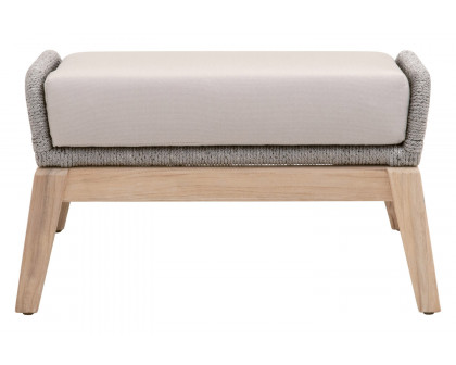 Essentials Woven Loom Outdoor Footstool - Platinum and Gray Teak Reinforced