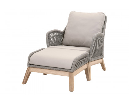 Essentials Woven Loom Outdoor Footstool - Platinum and Gray Teak Reinforced