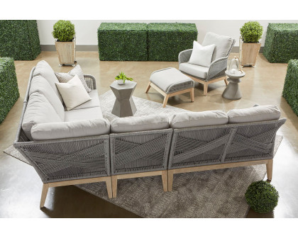 Essentials Woven Loom Outdoor Footstool - Platinum and Gray Teak Reinforced