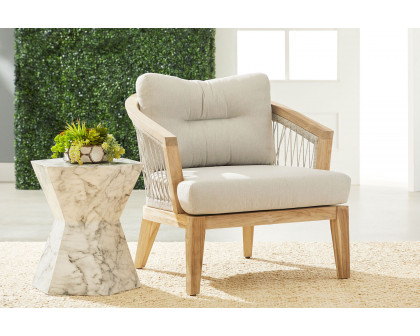 Essentials - Woven Web Outdoor Club Chair in Taupe White