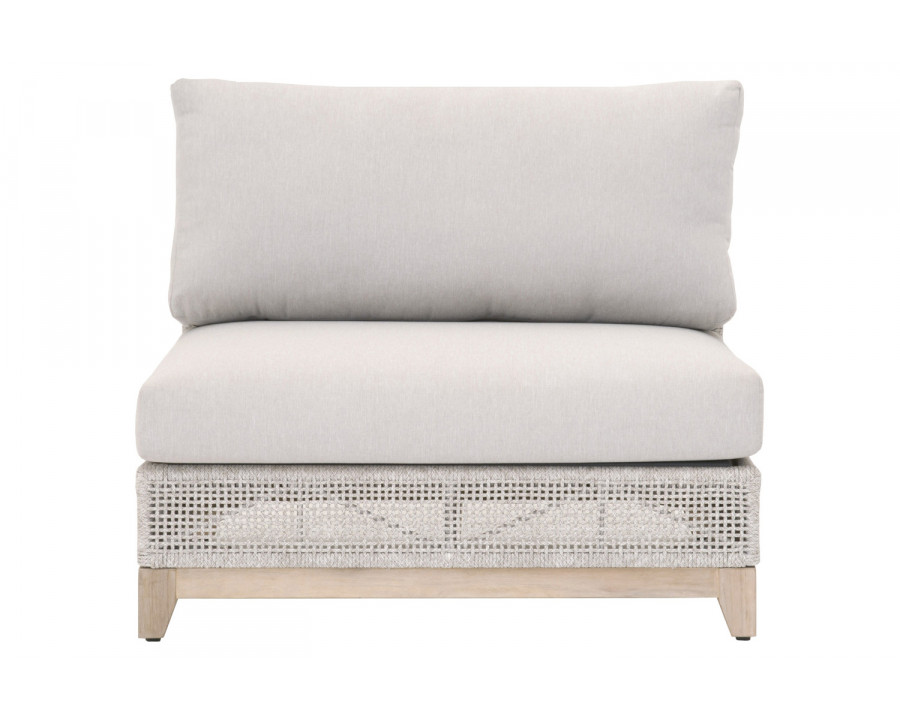 Essentials - Woven Tropez Outdoor Modular Armless Sofa Chair in Gray Teak/Taupe & White Flat, Performance Pumice