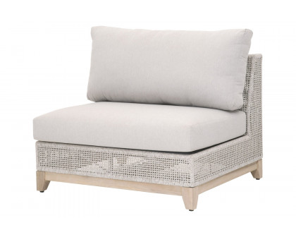 Essentials - Woven Tropez Outdoor Modular Armless Sofa Chair in Gray Teak/Taupe & White Flat, Performance Pumice