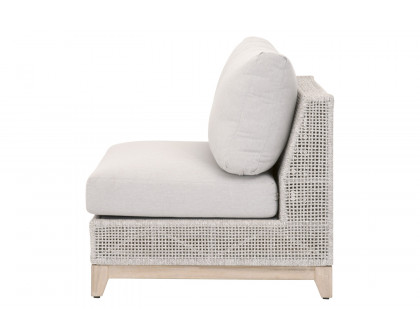 Essentials - Woven Tropez Outdoor Modular Armless Sofa Chair in Gray Teak/Taupe & White Flat, Performance Pumice