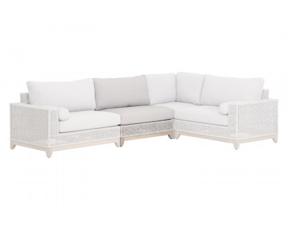 Essentials - Woven Tropez Outdoor Modular Armless Sofa Chair in Gray Teak/Taupe & White Flat, Performance Pumice