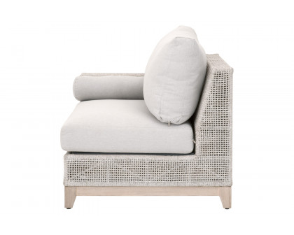 Essentials Woven Tropez Outdoor Modular Left Facing 1-Arm Sofa - Gray Teak/Taupe & White Flat, Performance Pumice