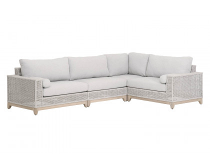 Essentials Woven Tropez Outdoor Modular Left Facing 1-Arm Sofa - Gray Teak/Taupe & White Flat, Performance Pumice