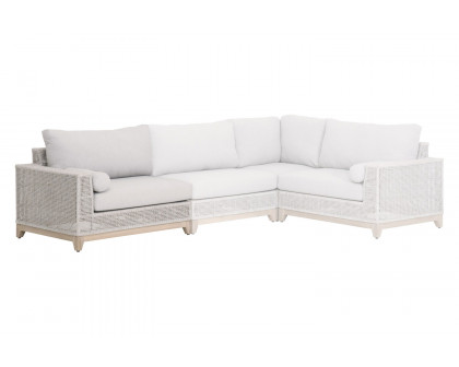 Essentials Woven Tropez Outdoor Modular Left Facing 1-Arm Sofa - Gray Teak/Taupe & White Flat, Performance Pumice