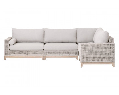 Essentials Woven Tropez Outdoor Modular Left Facing 1-Arm Sofa - Gray Teak/Taupe & White Flat, Performance Pumice