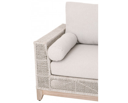 Essentials Woven Tropez Outdoor Modular Left Facing 1-Arm Sofa - Gray Teak/Taupe & White Flat, Performance Pumice