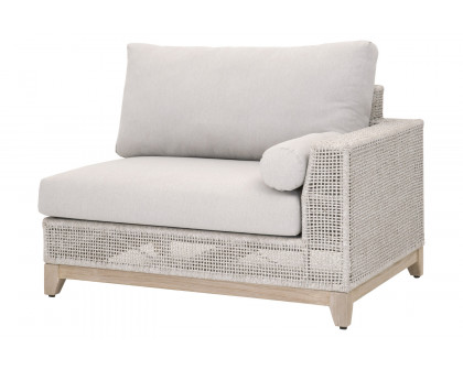 Essentials Woven Tropez Outdoor Modular Right Facing 1-Arm Sofa - Gray Teak/Taupe & White Flat, Performance Pumice