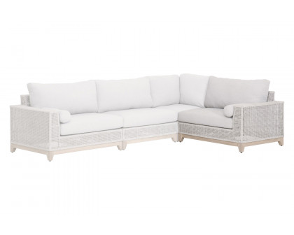 Essentials Woven Tropez Outdoor Modular Right Facing 1-Arm Sofa - Gray Teak/Taupe & White Flat, Performance Pumice