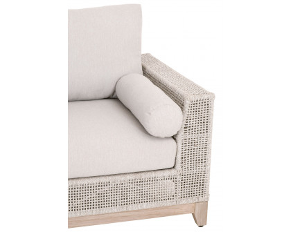 Essentials Woven Tropez Outdoor Modular Right Facing 1-Arm Sofa - Gray Teak/Taupe & White Flat, Performance Pumice