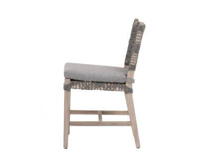 Essentials Woven Costa Outdoor Dining Chair, Set of 2 - Dove Flat Rope Gray Teak