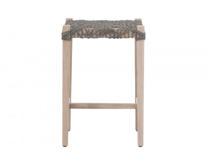 Essentials Woven Costa Outdoor Backless Counter Stool - Dove Flat Rope Gray Teak