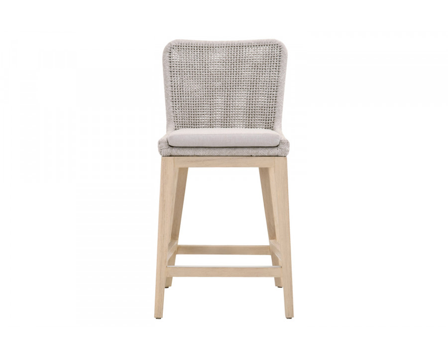 Essentials Woven Mesh Outdoor Counter Stool - Taupe White Gray Teak