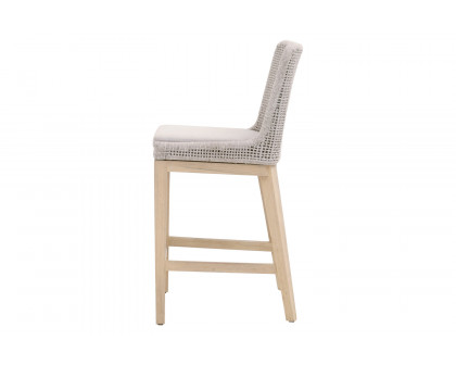 Essentials Woven Mesh Outdoor Counter Stool - Taupe White Gray Teak