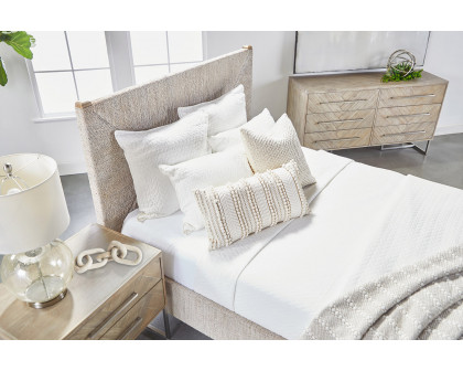 Essentials Woven Malay Queen Bed - White Wash Natural Gray